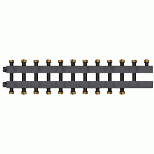 Коллектор Warme WKD.140.К.F.6+5 Дублер компакт (черная сталь) на 11 контуров 90-140 кВт с накидными гайками