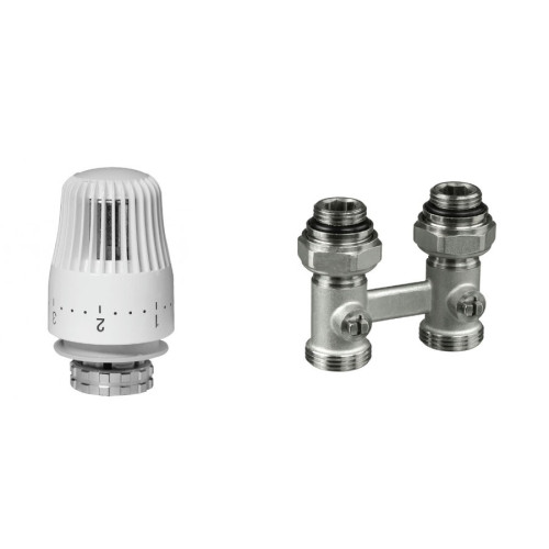 Комплект для радиаторов с нижним подключением: клапан LV-KB Ду15 + термоэлемент TR 84, резьба Ду 1/2, прямой, Ридан 013G7222R