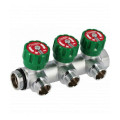Коллектор Hoobs 3/4"x3x3/4"EK латунный хром. с вентилями 3 выхода, зеленая ручка 03102H