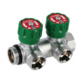 Коллектор Hoobs 1"x2x3/4"EK латунный хром. с вентилями 2 выхода, зеленая ручка 03104H