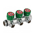 Коллектор Hoobs 1"x3x3/4"EK латунный хром. с вентилями 3 выхода, зеленая ручка 03105H