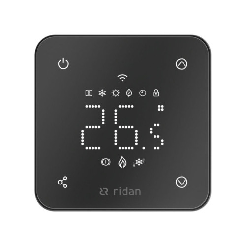Электронный комнатный термостат RSmart-FB с Wi-Fi подключением 230V, черный, Ридан 088L1144R Электронный комнатный термостат RSmart-FB с Wi-Fi подключением 230V, черный, Ридан 088L1144R