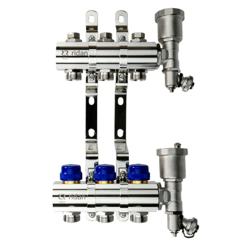 Коллекторная группа FHF-R, на 3 выхода, с воздухоотводчиками, с кронштейнами, Ридан 088U0703R Коллекторная группа FHF-R, на 3 выхода, с воздухоотводчиками, с кронштейнами, Ридан 088U0703R