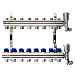 Коллекторная группа FHF-R, на 8 выходов, с воздухоотводчиками, с кронштейнами, Ридан 088U0708R