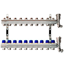 Коллекторная группа FHF-R, на 10 выходов, с воздухоотводчиками, с кронштейнами, Ридан 088U0710R