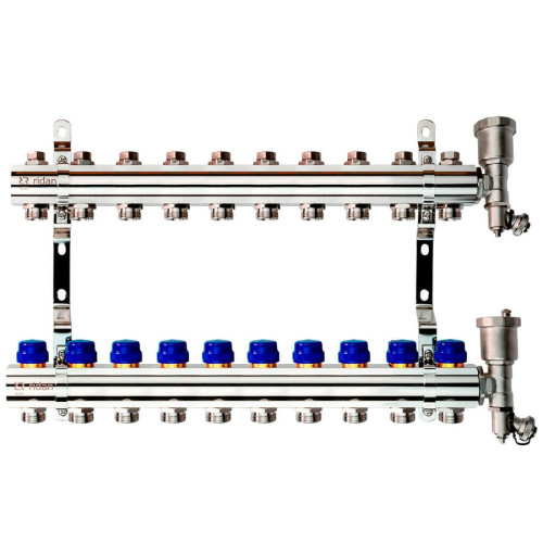 Коллекторная группа FHF-R, на 10 выходов, с воздухоотводчиками, с кронштейнами, Ридан 088U0710R