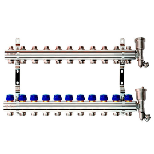 Коллекторная группа FHF-R, на 11 выходов, с воздухоотводчиками, с кронштейнами, Ридан 088U0711R
