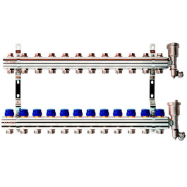 Коллекторная группа FHF-R, на 12 выходов, с воздухоотводчиками, с кронштейнами, Ридан 088U0712R