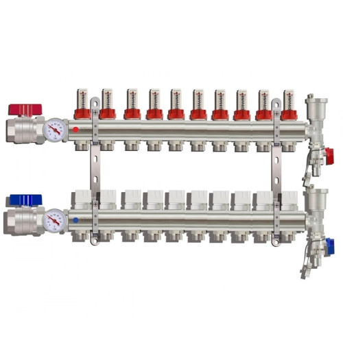 Коллектор для тёплого пола с расходомерами Tim на 10 выходов (арт.KA010)