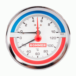 Термоманометр аксиальный Rommer 80 мм 1/2" 0-10 бар с клапаном