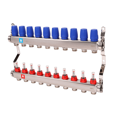 Коллектор с расходомерами MVI 1"х3/4"ЕК 10 выходов