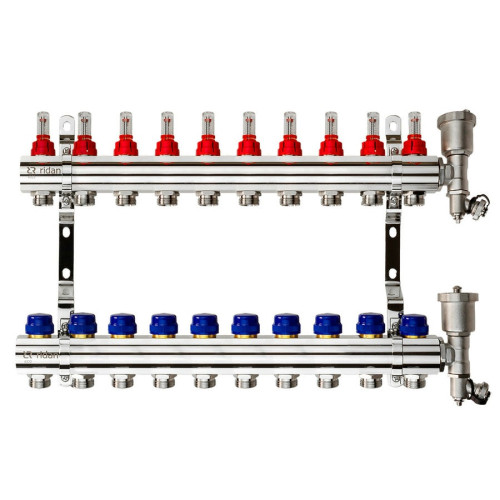 Коллекторная группа FHF-RF на 10 выходов, с расходомерами, с воздухоотводчиками, с кронштейнами, Ридан 088U0730R