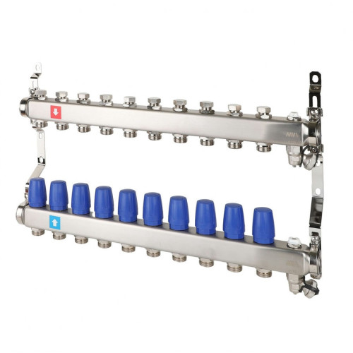 Коллектор без расходомеров с дренажным краном и воздухоотводчиком MVI 1"х3/4"ЕК 10 выходов Коллектор без расходомеров с дренажным краном и воздухоотводчиком MVI 1"х3/4"ЕК 10 выходов
