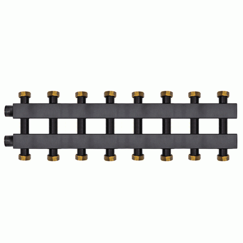 Коллектор Warme WKD.140.К.F.4+4 Дублер компакт (черная сталь) на 8 контуров 90-140 кВт с накидными гайками