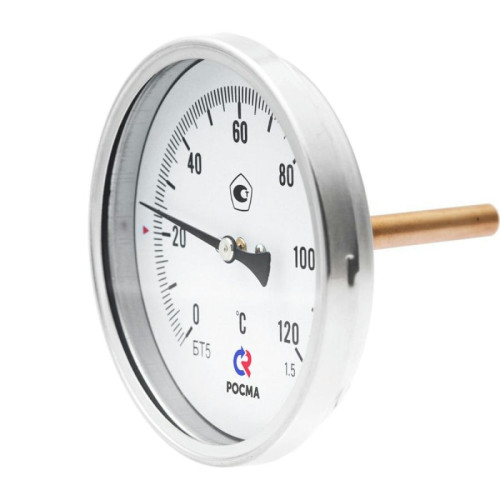Теромометр РОСМА БТ-41.211 (0-160 С) G1/2 80 мм, длина штока 64 мм. биметаллический, осевое присоединение, с защитной гильзой Теромометр РОСМА БТ-41.211 (0-160 С) G1/2 80 мм, длина штока 64 мм. биметаллический, осевое присоединение, с защитной гильзой