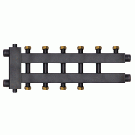 Коллектор с гидроразделителем Warme WKD.R.85.К.F.3+2+1 (Дублер компакт) черная сталь на 6 контуров до 85 кВт с накидными гайками