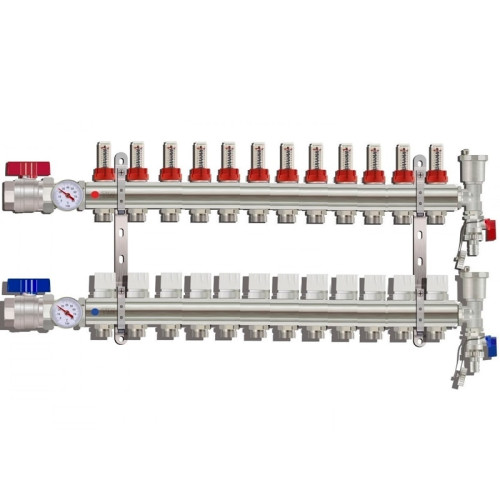 Коллектор для тёплого пола с расходомерами Tim на 12 выходов (арт.KA012) Коллектор для тёплого пола с расходомерами Tim на 12 выходов (арт.KA012)