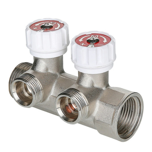 Коллектор Valtec с регулирующими вентилями 1"х3/4" 2 выхода под евроконус арт.VTc.570.NE.0602