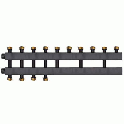Коллектор Warme WKD.140.К.F.5+2 Дублер компакт (черная сталь) на 7 контуров 90-140 кВт с накидными гайками