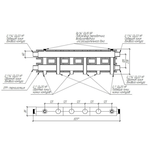 Коллектор модульный Gidruss MK-100-3.EPP до 100 кВт 1 1/4" 4 контура EPP термоизоляция
