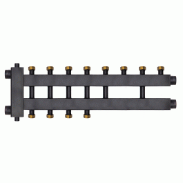Коллектор с гидроразделителем Warme WKD.R.85.К.F.4+2+1 (Дублер компакт) черная сталь на 7 контуров до 85 кВт с накидными гайками
