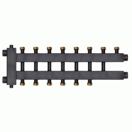 Коллектор с гидроразделителем Warme WKD.R.85.К.F.4+3+1 (Дублер компакт) черная сталь на 8 контуров до 85 кВт с накидными гайками