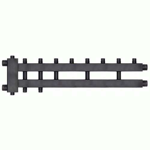 Коллектор с гидроразделителем Warme WKD.R.122.К.4+1+1 Дублер компакт (черная сталь) на 6 контуров до 122 кВт