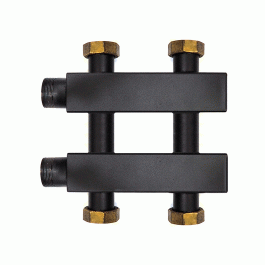 Коллектор Warme WKD.140.К.F.1+1 Дублер компакт (черная сталь) на 2 контура 90-140 кВт с накидными гайками