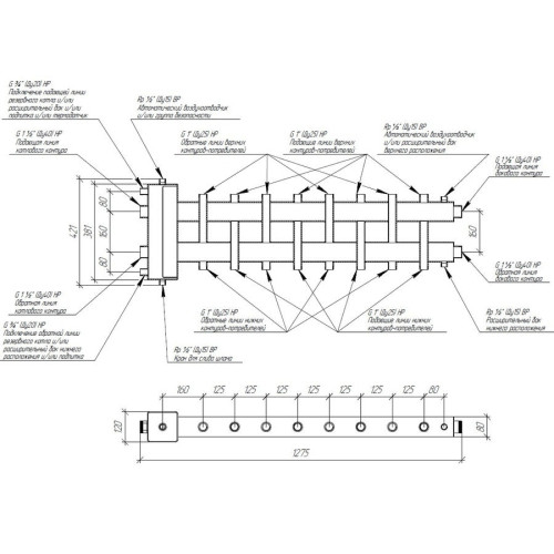 Коллектор Gidruss BM-150-9DU до 150 кВт 1 1/2" 9 контуров Коллектор Gidruss BM-150-9DU до 150 кВт 1 1/2" 9 контуров