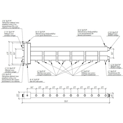Коллектор нержавеющий Gidruss BMSS-150-6D до 150 кВт 1 1/2" 6 контуров