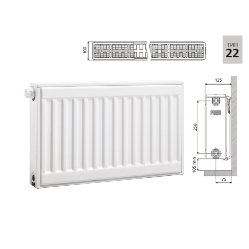 Радиатор стальной панельный Prado Universal Тип 22 (300x2400 мм) Радиатор стальной панельный Prado Universal Тип 22 (300x2400 мм)