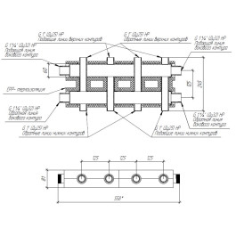 Коллектор нержавеющий модульный Gidruss MKSS-100-4DU до 100 кВт 1 1/4" 5 контуров