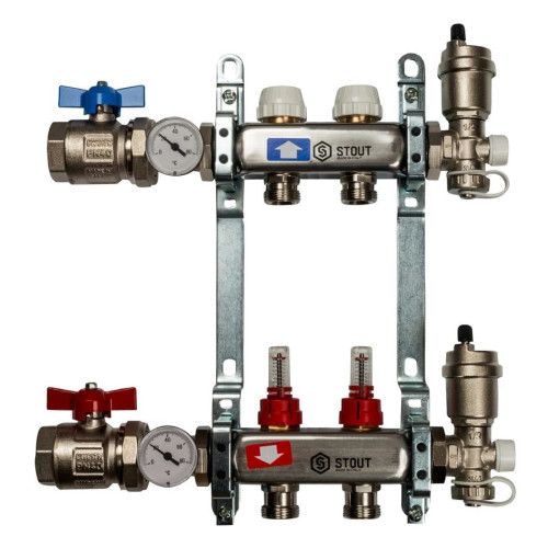 Коллектор из нержавеющей стали в сборе с расходомерами на 2 выхода Stout SMS 0907 000002