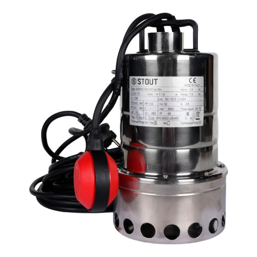 Насос дренажный Stout SPD-0002-200450 с поплавком кабель 10 м. Насос дренажный Stout SPD-0002-200450 с поплавком кабель 10 м.