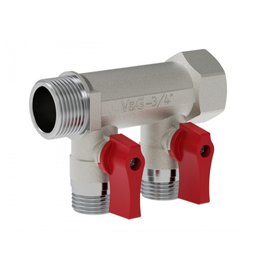 Коллектор распределительный для воды V&G Valogin 1/2"х3/4" на 2 выхода