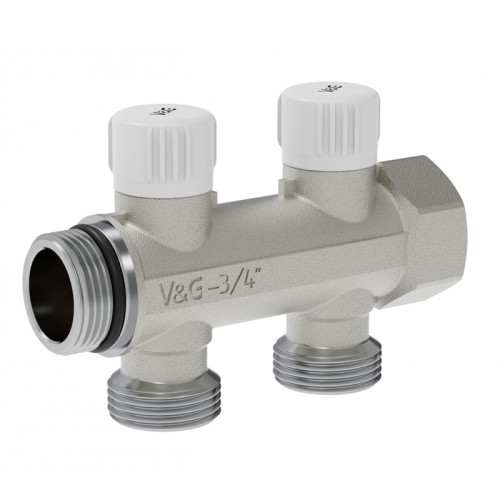 Коллектор настроечный V&G Valogin 3/4"х3/4" на 2 выхода Коллектор настроечный V&G Valogin 3/4"х3/4" на 2 выхода