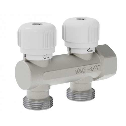 Коллектор тупиковый с вентильной регулировкой V&G Valogin 3/4"х3/4" на 2 выхода Коллектор тупиковый с вентильной регулировкой V&G Valogin 3/4"х3/4" на 2 выхода