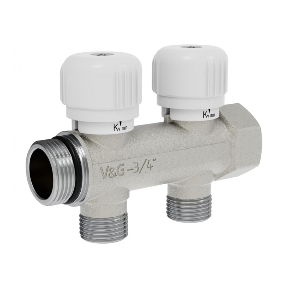 Коллектор распределительный с вентильной регулировкой V&G Valogin 1/2"х3/4" на 2 выхода