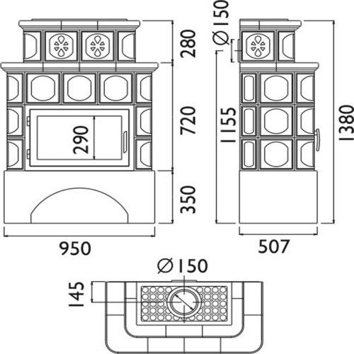 Печь-камин ABX Karelie белый цоколь зелёный