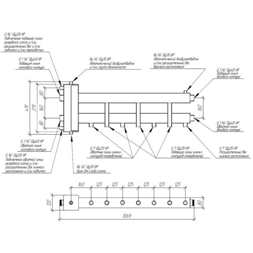 Коллектор нержавеющий Gidruss BMSS-150-4D до 150 кВт 1 1/2" 4 контура