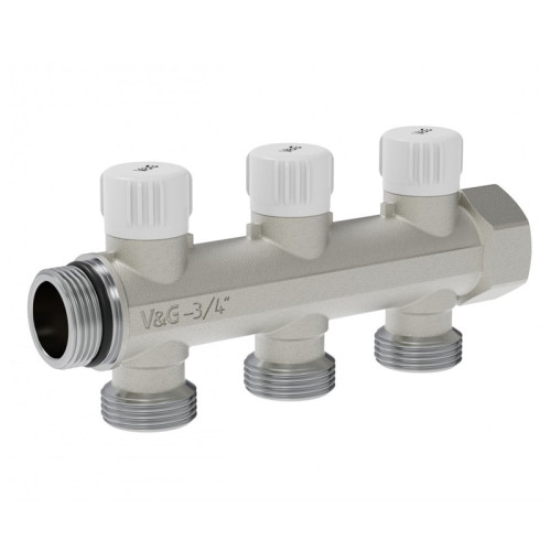 Коллектор настроечный V&G Valogin 3/4"х3/4" на 3 выхода Коллектор настроечный V&G Valogin 3/4"х3/4" на 3 выхода