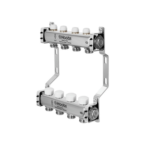 Коллектор нержавеющий Hoobs 1"x 3/4" 3 выхода с термостатическими клапанами