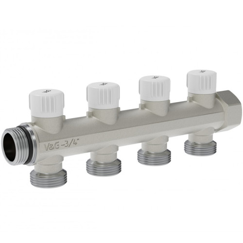 Коллектор настроечный V&G Valogin 3/4"х3/4" на 4 выхода Коллектор настроечный V&G Valogin 3/4"х3/4" на 4 выхода