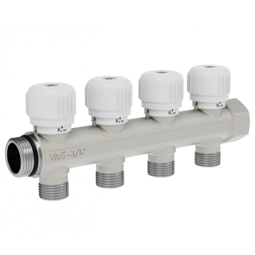 Коллектор распределительный с вентильной регулировкой V&G Valogin 1/2"х3/4" на 4 выхода