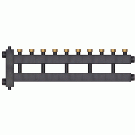 Коллектор с гидроразделителем Warme WKD.R.85.F.5+1 (черная сталь) Дублер рядный на 6 контуров до 85 кВт с накидными гайками