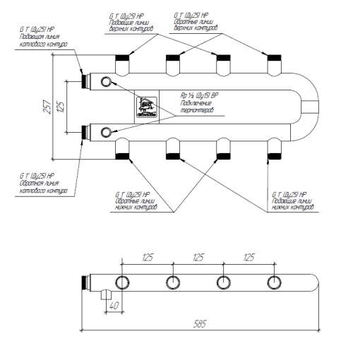 Кольцевой коллектор Gidruss для отопления на 4 контура RMSS-60-R4.TW