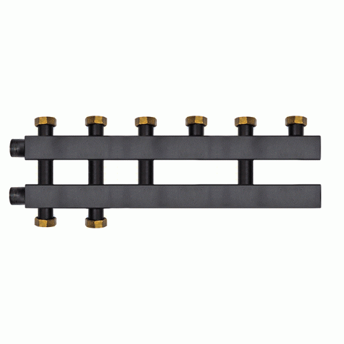 Коллектор Warme WKD.140.К.F.3+1 Дублер компакт (черная сталь) на 4 контура 90-140 кВт с накидными гайками