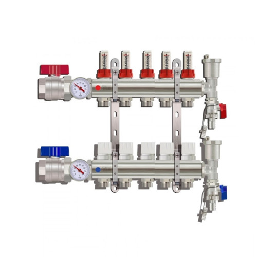 Коллектор для тёплого пола с расходомерами Tim на 5 выходов (арт.KA005)