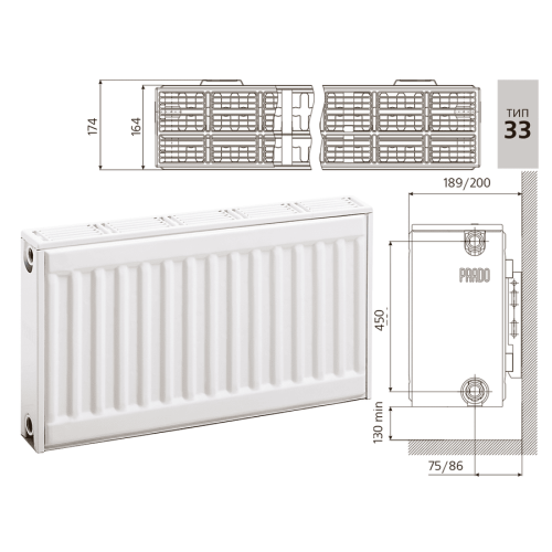 Радиатор стальной панельный Prado Classic Тип 33 (500x1600 мм) Радиатор стальной панельный Prado Classic Тип 33 (500x1600 мм)