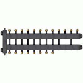 Коллектор с гидроразделителем Warme WKD.R.85.К.F.6+3+1 (Дублер компакт) черная сталь на 10 контуров до 85 кВт с накидными гайками
